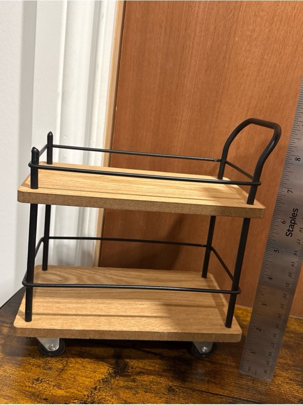 Wood & Black Metal Two-Tier Bath Caddy Shelf